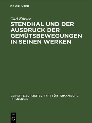 cover image of Stendhal und der Ausdruck der Gemütsbewegungen in seinen Werken